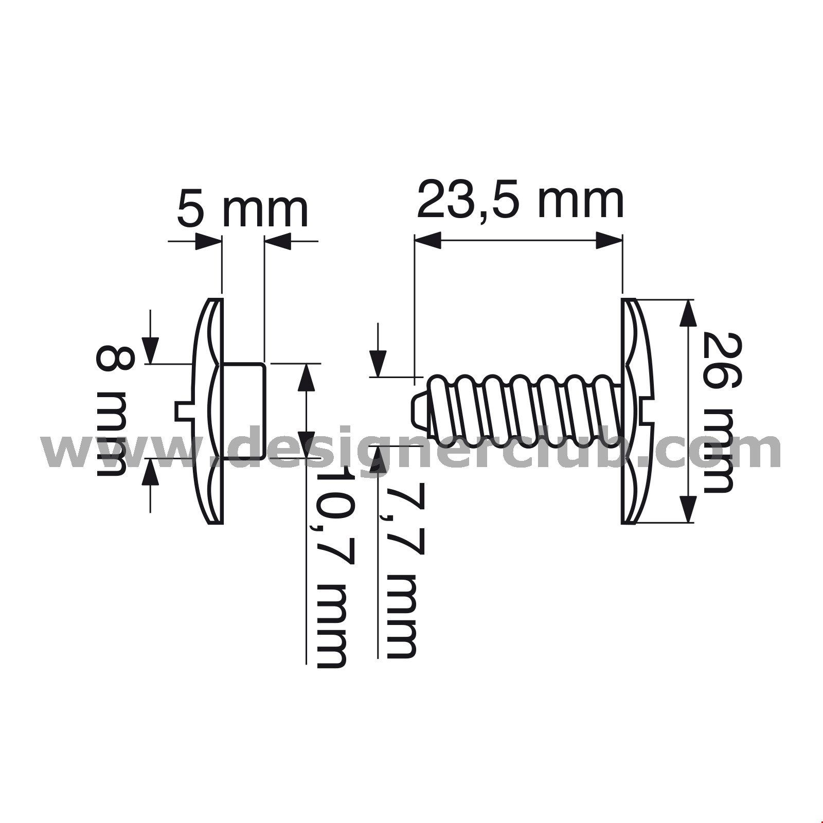 BULLONE TESTA MM. 27 PER SPESSORI DA MM. 6 A 21 NERO
