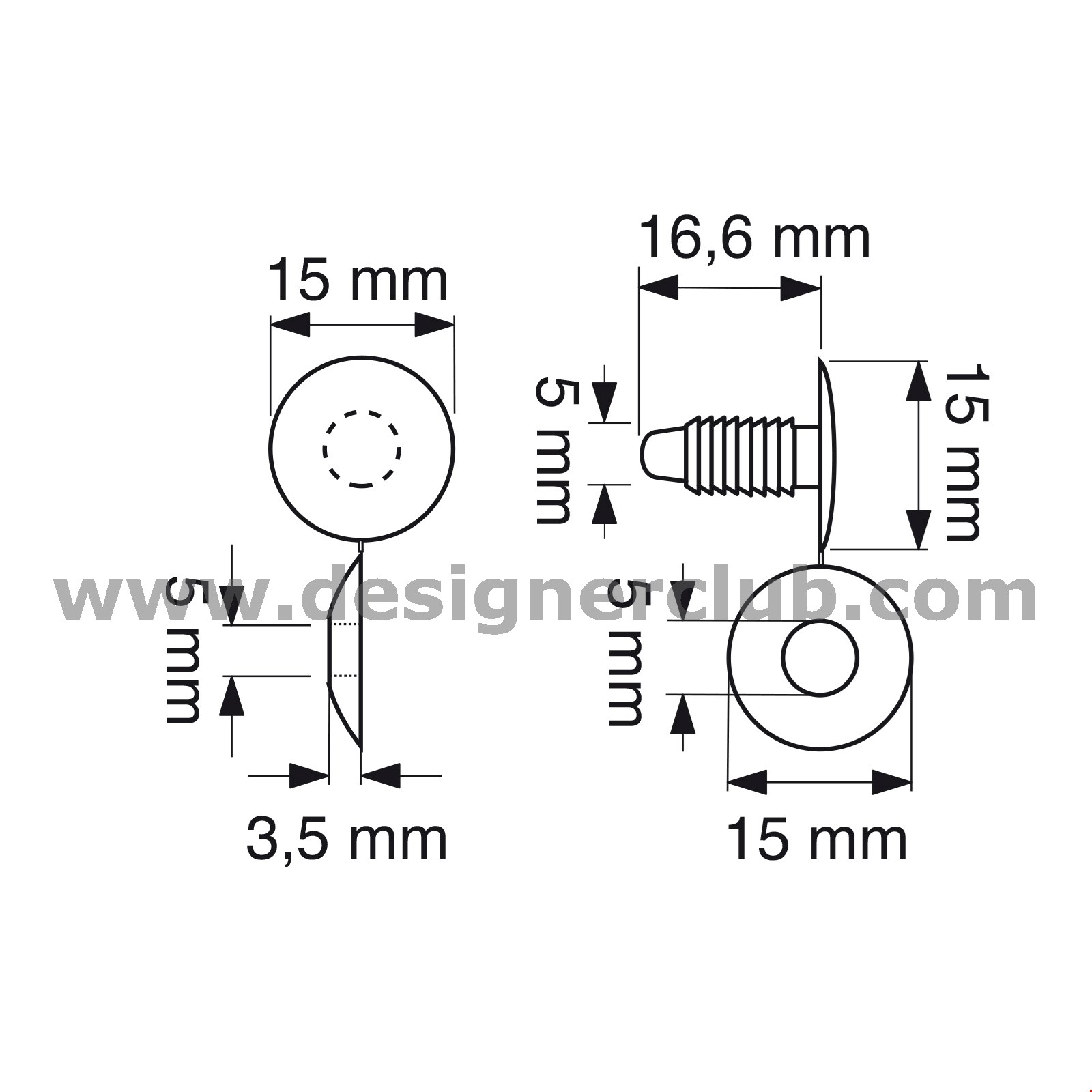 AUTOMATICO TESTA MM. 15 PER SPESSORI MAX MM. 9 TRASPARENTE