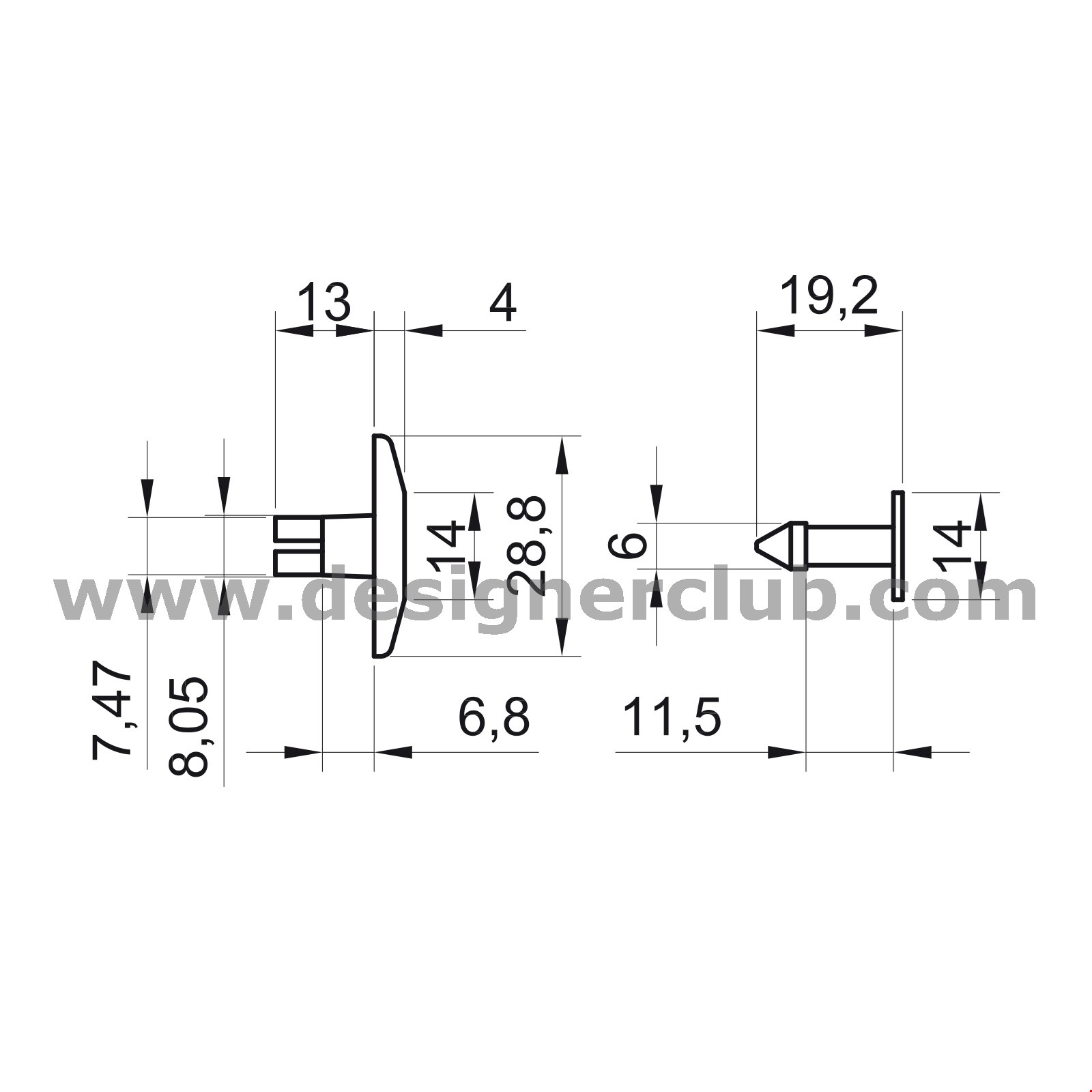 RIVETTO AD ESPANS. MM. 28 SPESS. FINO A 8 MM. NERO