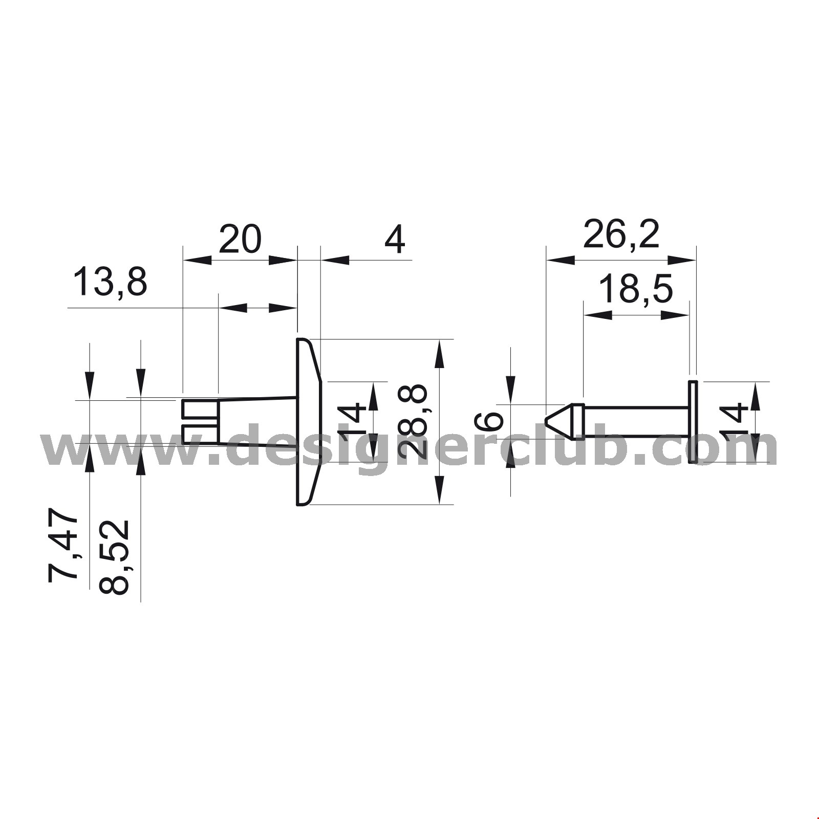 RIVETTO AD ESPANS. MM. 28 SPESS.FINO A 14 MM. BIANCO