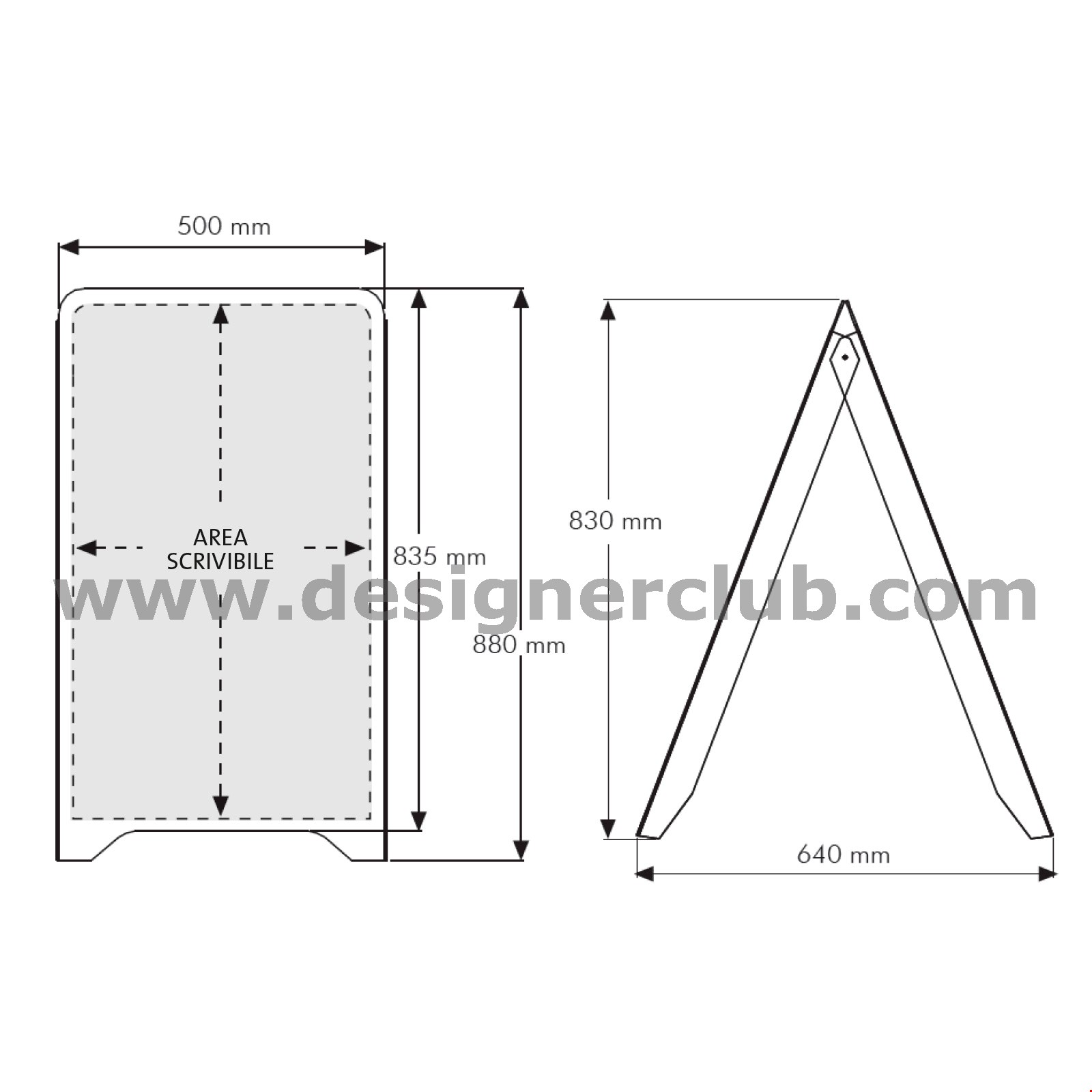 CAVALLETTO IN PLASTICA SCRIVIBILE MM. 500X880