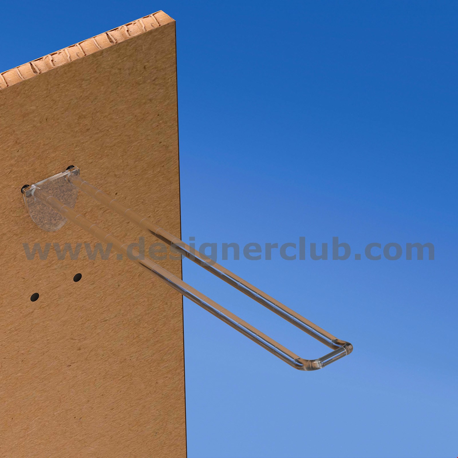 BROCHE DOPPIA PER PANNELLI FORATI SPESSORE 10/12 MM. TRASPARENTE LUNGH. MM. 200 CON FRONTALE PER PORTA ETICHETTE