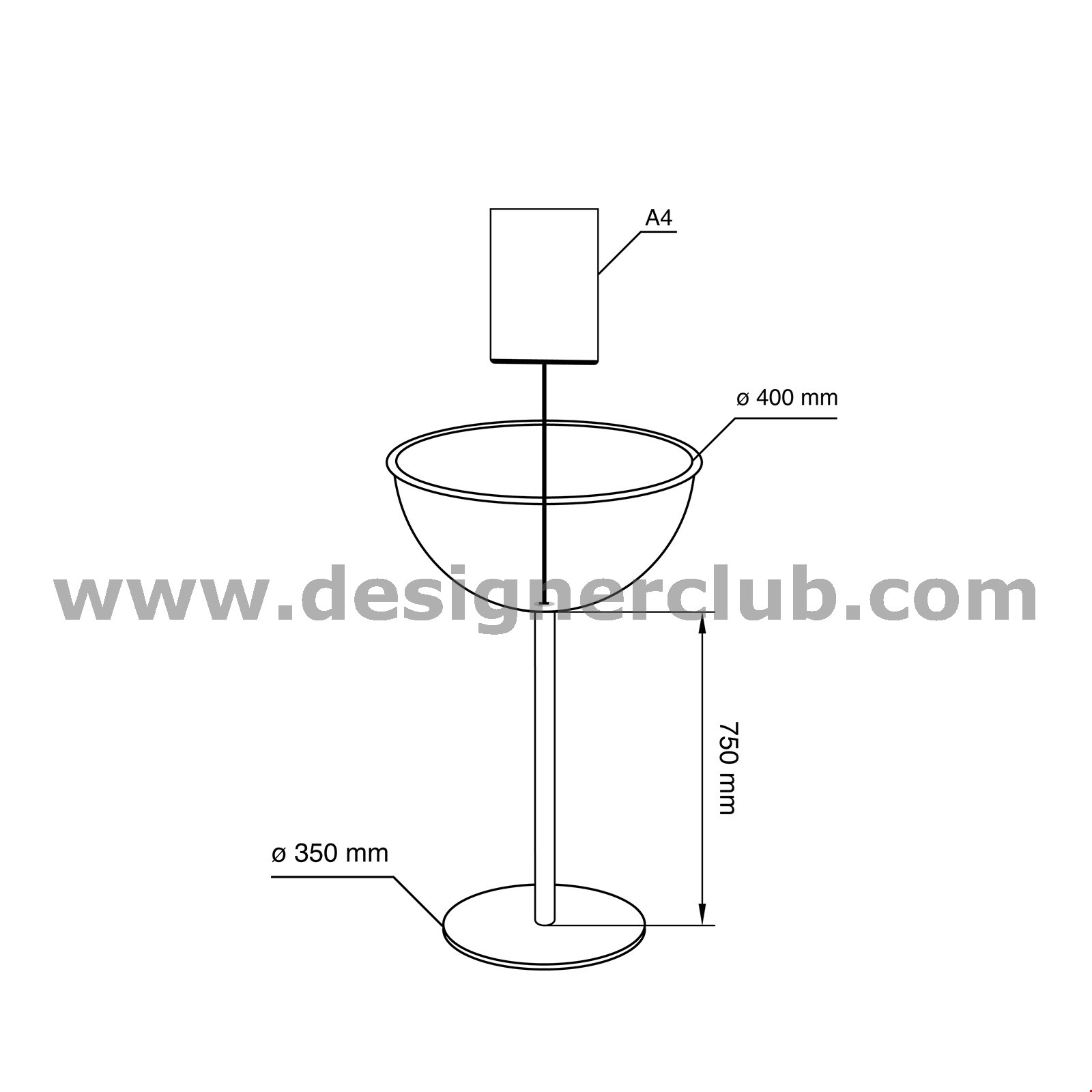 ESPOSITORE MEZZA SFERA Ø MM. 400 CON PORTA MESSAGGIO E BASE Ø MM. 350 - PREMIUM