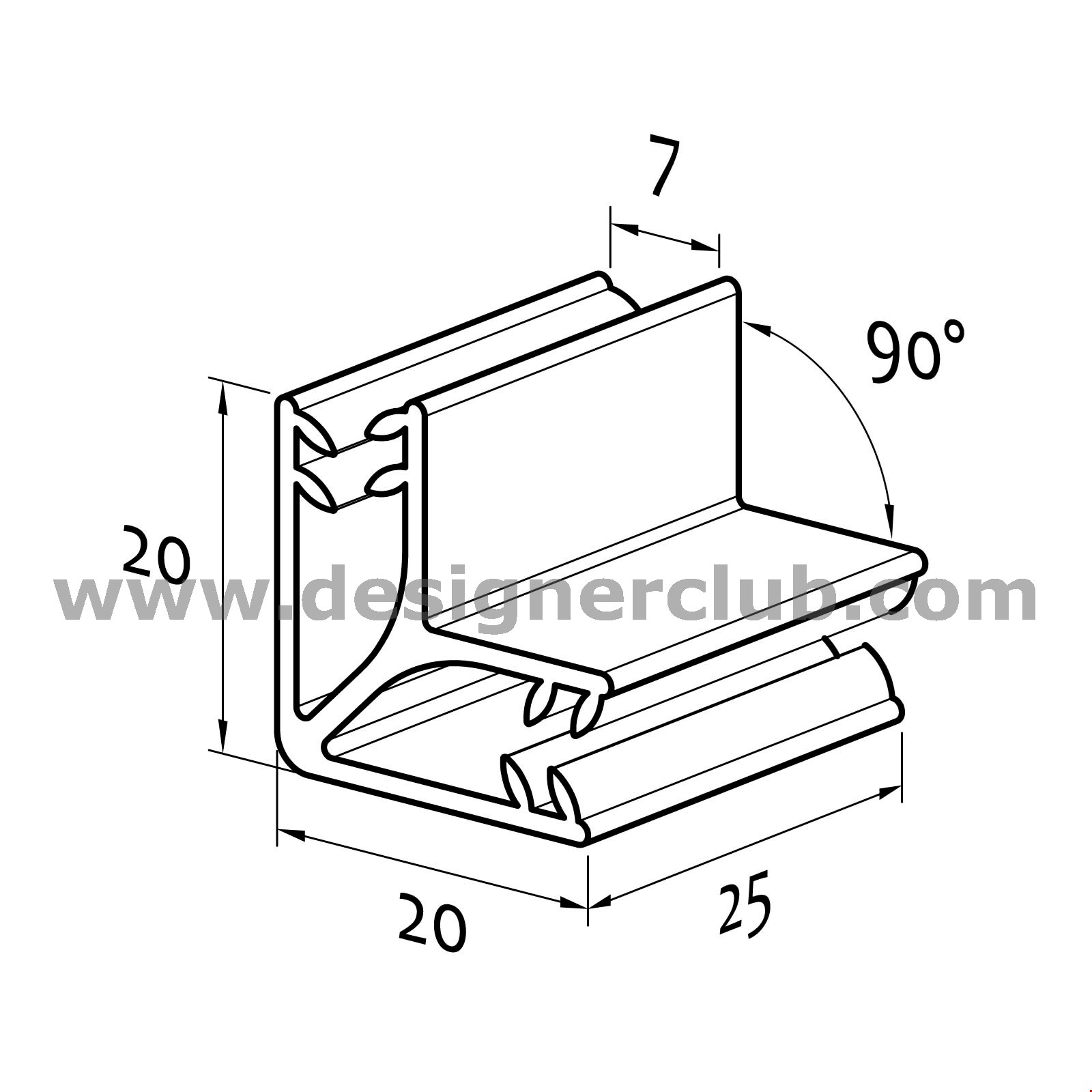 SUPER GRIPPER DI GIUNZIONE A FORMA DI L (90°) DI MM. 25