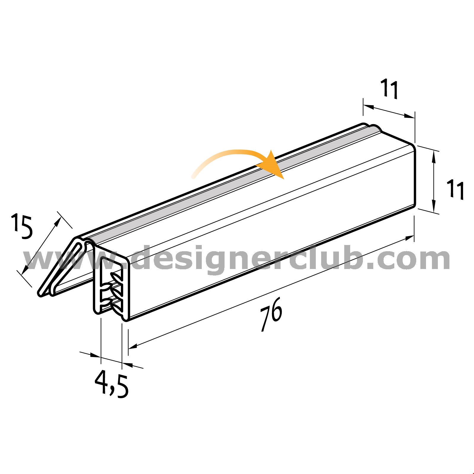 GRIPPER ARTICULE POUR PORTE ETIQUETTE DE TABLETTE 76 MM