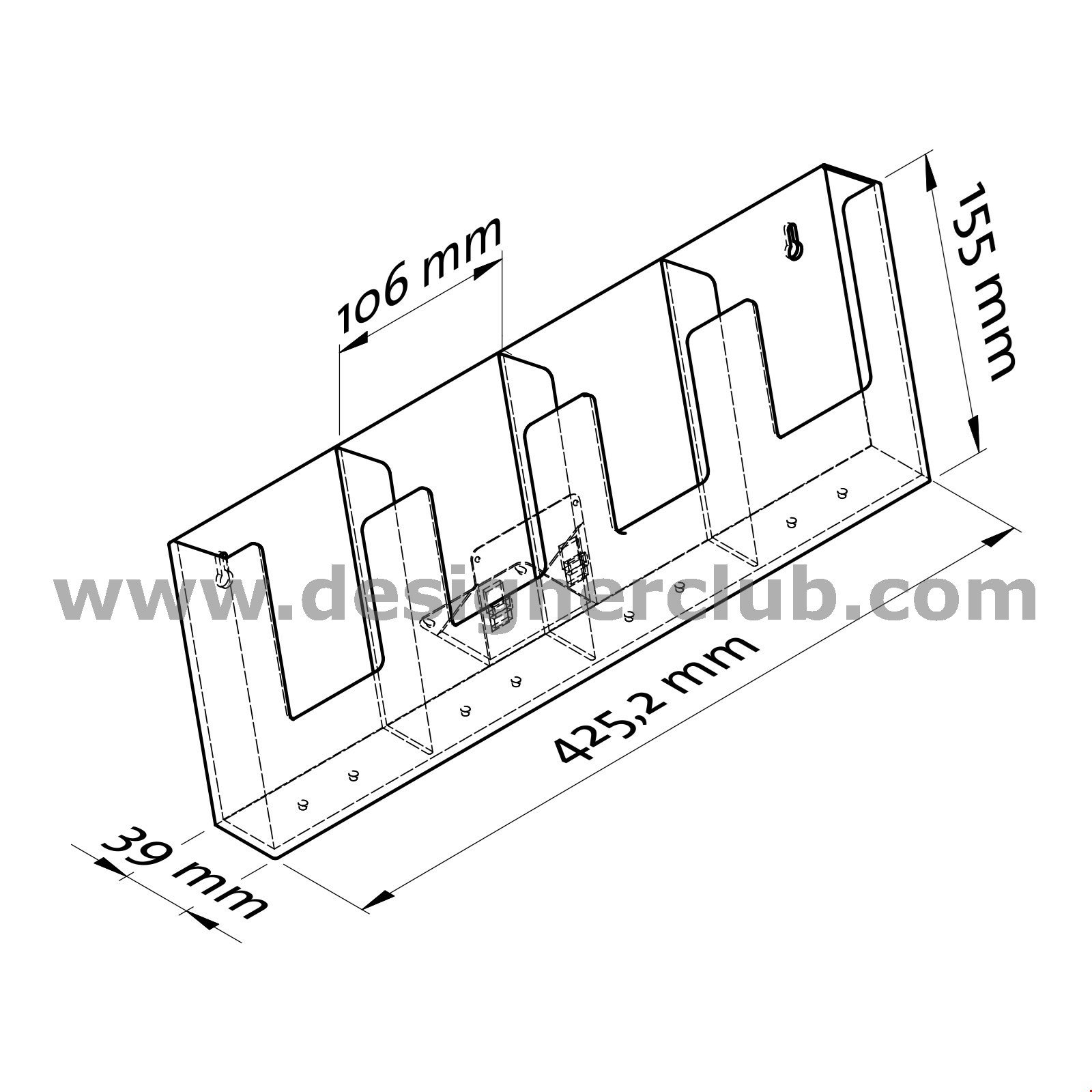 PORTA BROCHURE ORIZZONTALE DA BANCO F.TO 1/3 A4 - 4 TASCHE - CON FORI