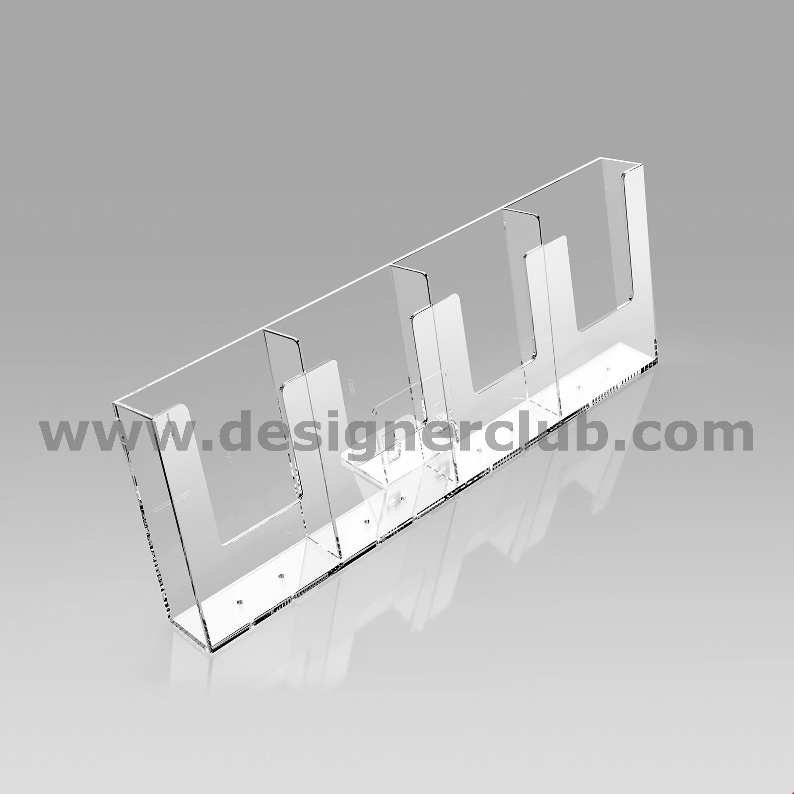 PORTA BROCHURE ORIZZONTALE DA BANCO F.TO 1/3 A4 - 4 TASCHE - CON FORI