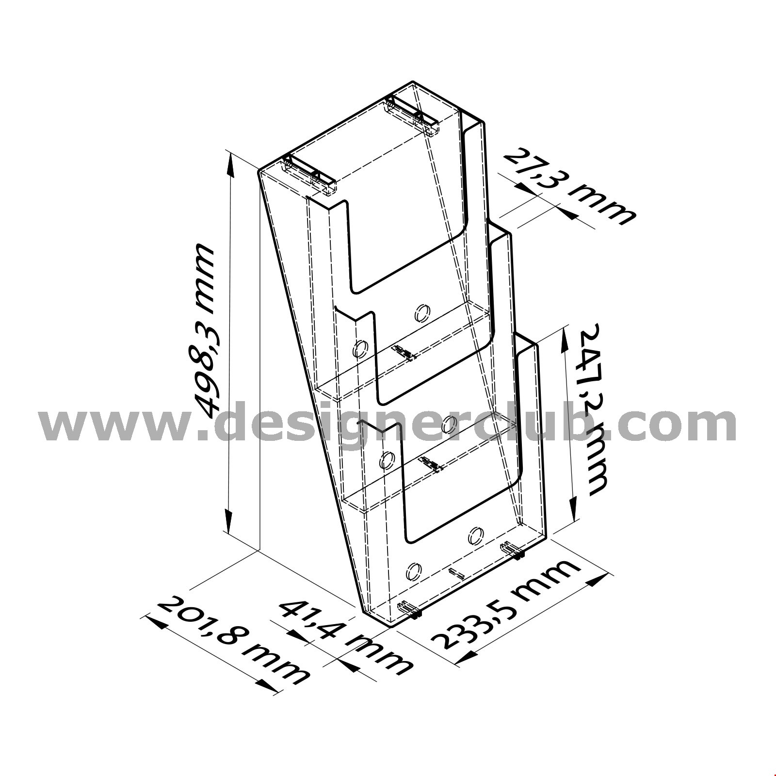 PORTA BROCHURE DA PARETE F.TO A4 - 3 TASCHE - CON FORI