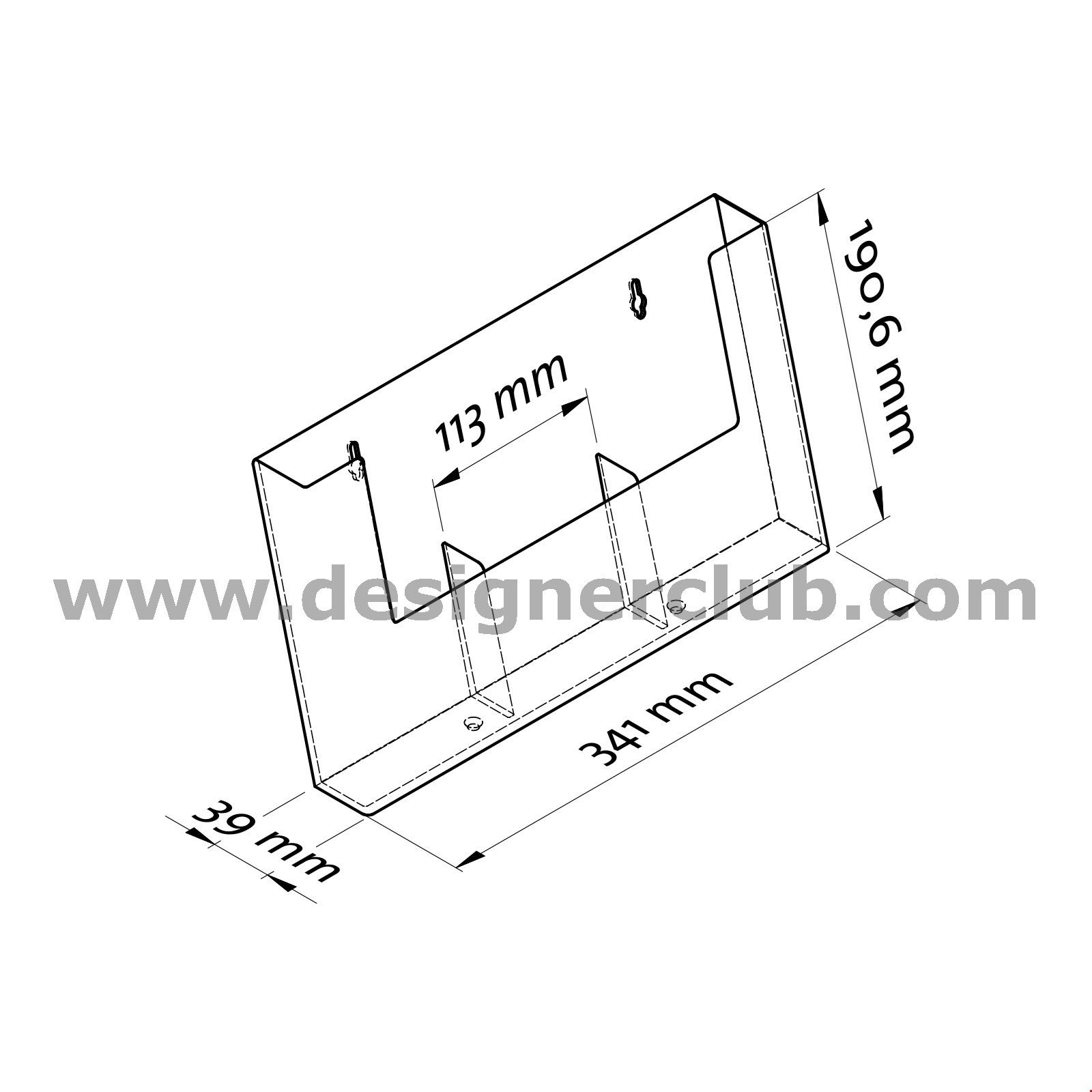 PORTA BROCHURE DA PARETE ORIZZONTALE F.TO 1/3 A4 - 3 TASCHE - CON FORI