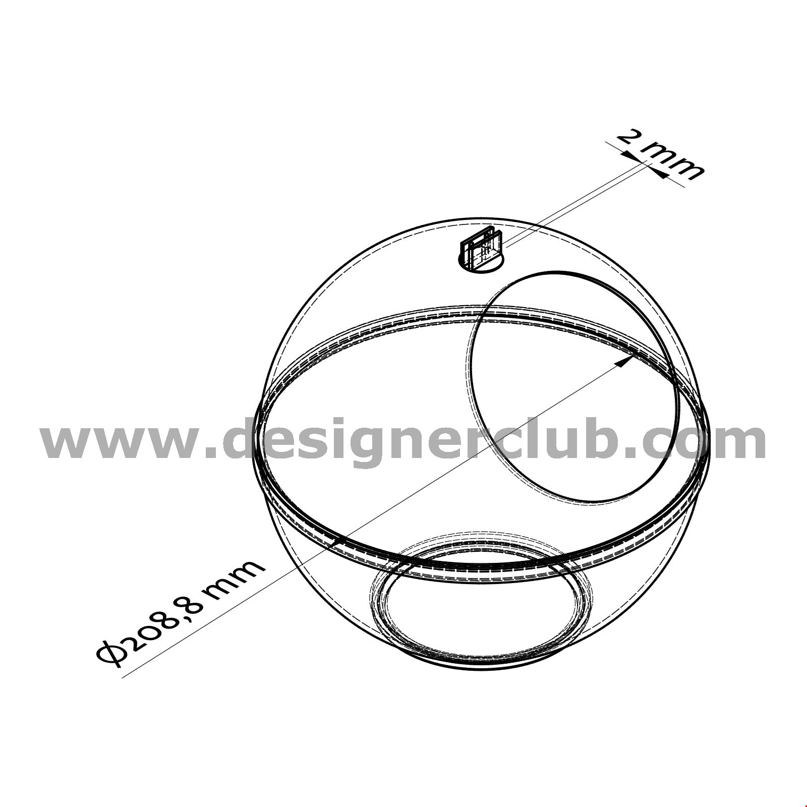 CONTENITORE SFERA Ø 200 MM. CON PORTA MESSAGGIO